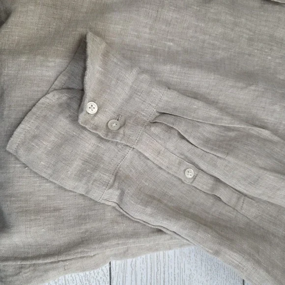 J.Crew Slim Fit Perfect Shirt Baird McNutt Irish Linen Oatmeal Tan Size 12 - Picture 6 of 7
